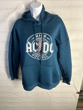 AC/DC Teal Quilted Pullover Hoodie - Men's Crewneck Sweater